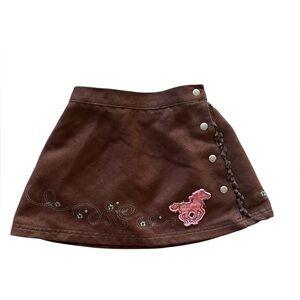 Le Top 3T Western Rodeo Horse Appliqué Elastic Snap Suede Skirt Equestrian Brown